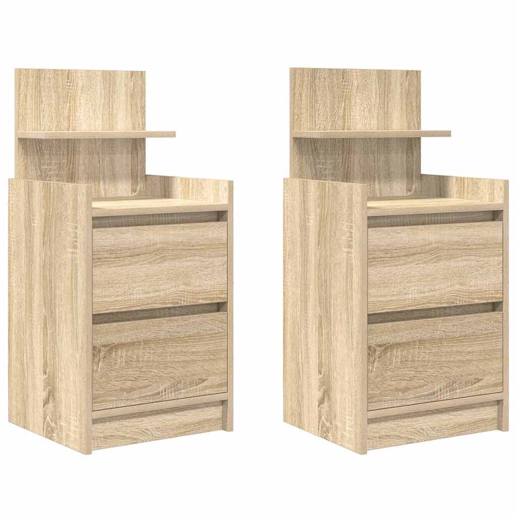 vidaXL Κομοδίνα με 2 συρτάρια 2 τεμάχια Sonoma Δρυς 38x34x80 εκ.