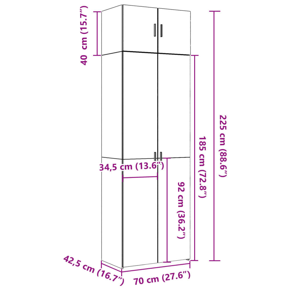 vidaXL Ραφιέρα με Ντουλάπια Γκρι Σκυροδέμ. 70x42,5x225 εκ. Επεξ. Ξύλο