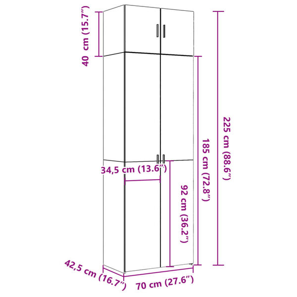 vidaXL Ραφιέρα με Ντουλάπια Γκρι Σκυροδέμ. 70x42,5x225 εκ. Επεξ. Ξύλο