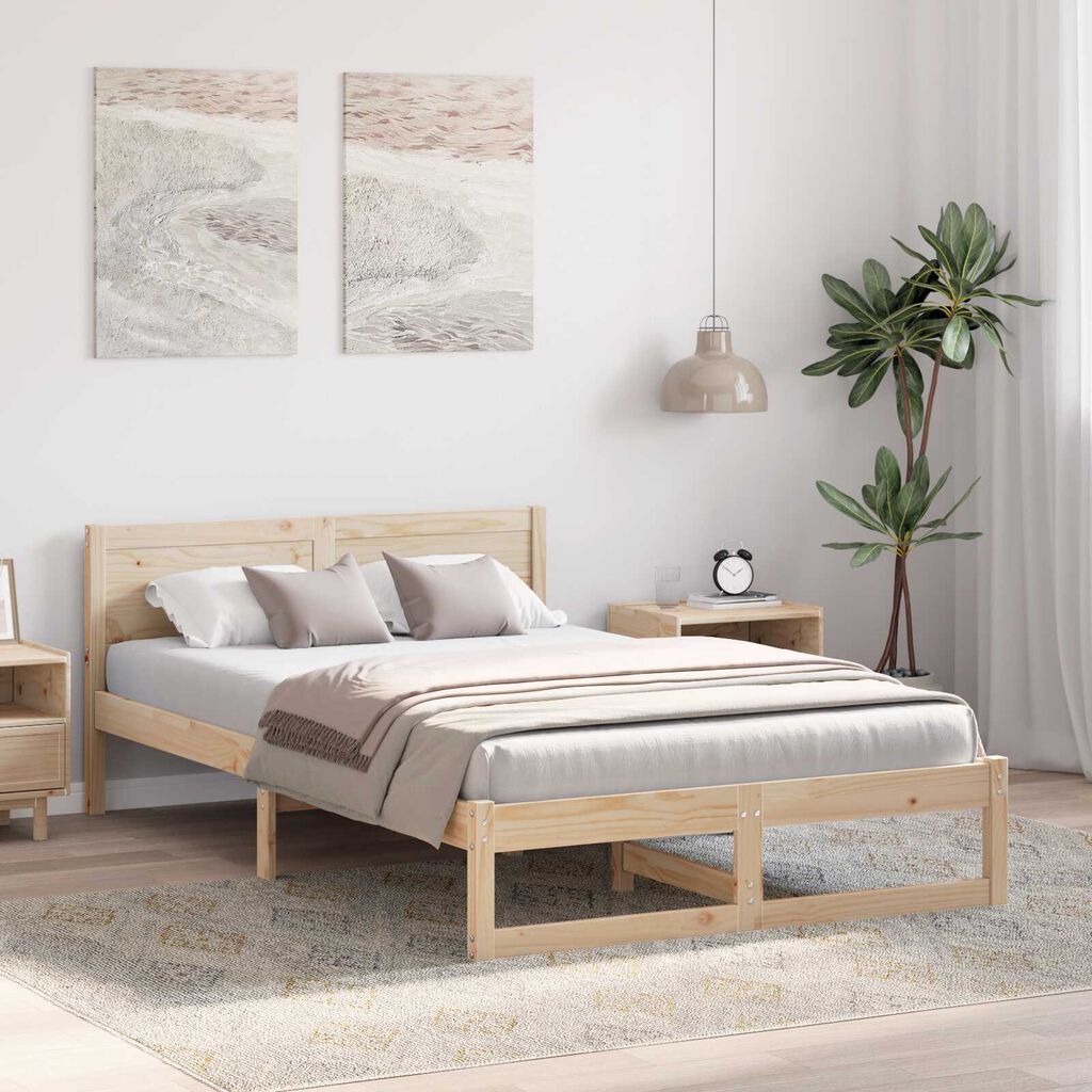 vidaXL Σκελετός Κρεβατιού Καφέ 140 x 190 cm Μασίφ ξύλο πεύκου