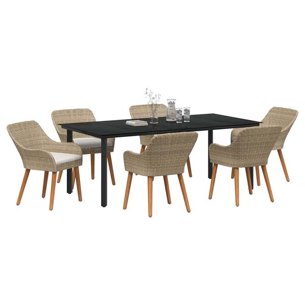 vidaXL Σέτ φαγητού για κήπο με μαξιλάρι 7 pcs Μπεζ συνθετικό ρατάν