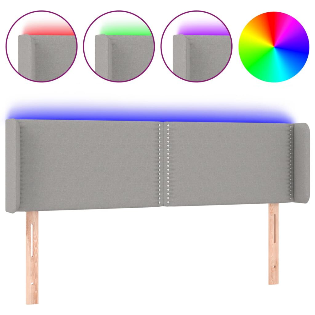 vidaXL Κεφαλάρι Κρεβατιού LED Ανοιχτό Γκρι 147x16x78/88 εκ. Υφασμάτινο