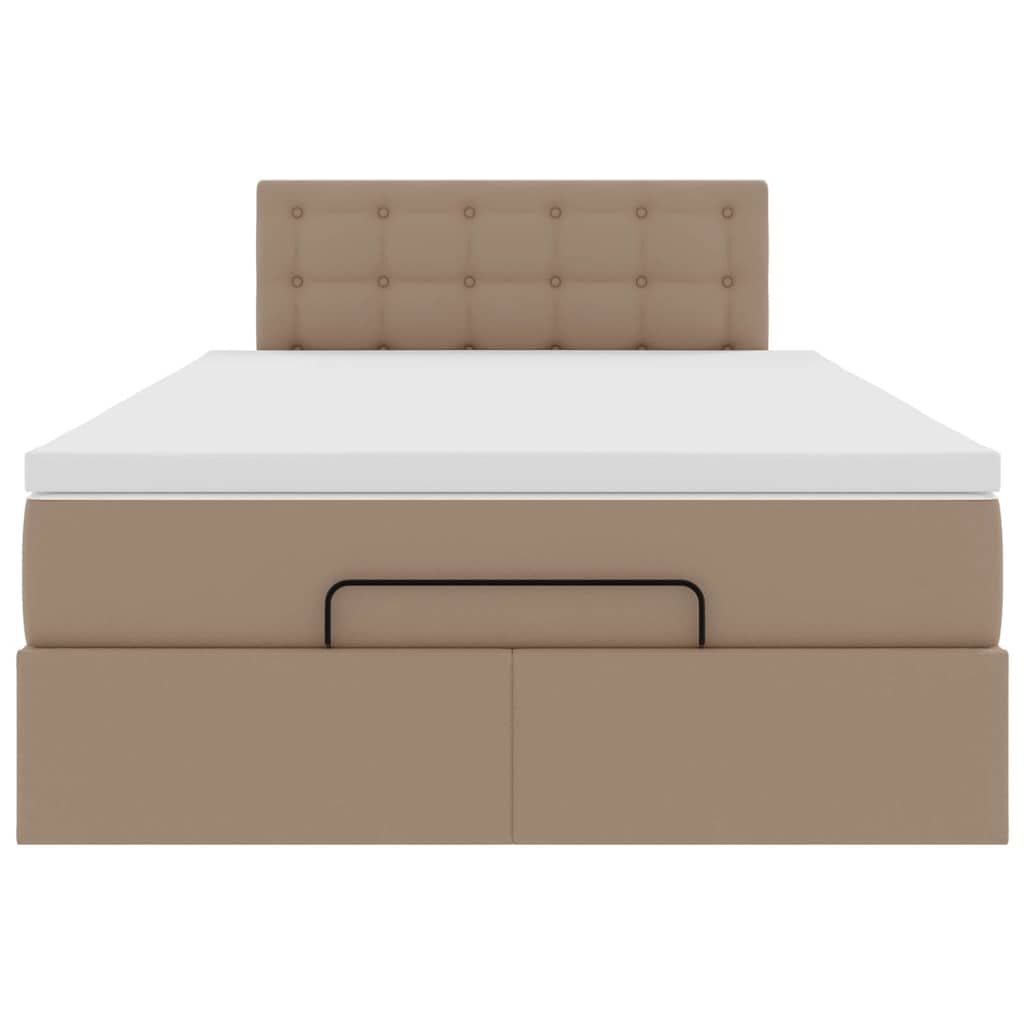 vidaXL Οθωμανικό κρεβάτι με στρώματα & LEDs Cappuccino Faux Leather