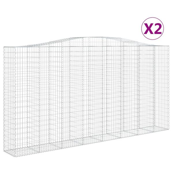 vidaXL Συρματοκιβώτια Τοξωτά 2 τεμ. 400x50x200/220 εκ. Γαλβαν. Ατσάλι