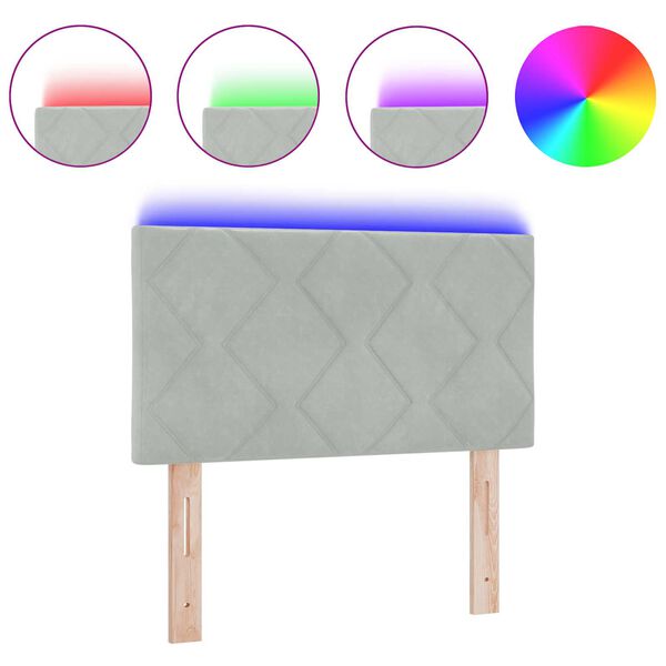 vidaXL LED Κεφαλάρι με φώτα λωρίδας LED Ανοιχτό γκρι 80 cm Βελούδο