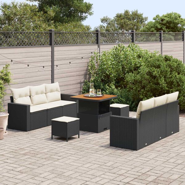 vidaXL Σετ Καναπέ Κήπου Ρυθμιζόμενο ύψος 9 pcs Μαύρο συνθετικό ρατάν