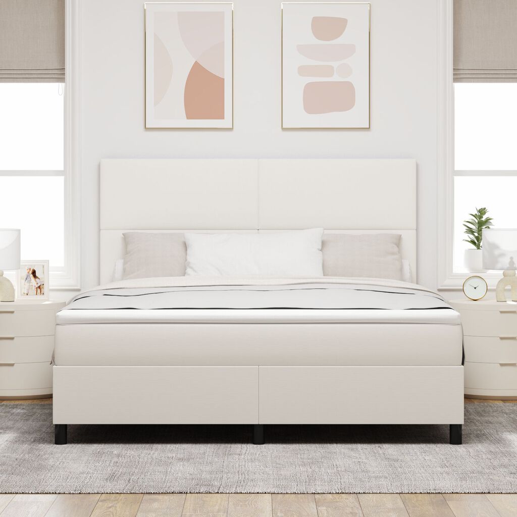 vidaXL Κρεβάτι Box Spring με Στρώμα & LED Κρεμ Υφάσματος Κόρντουρα