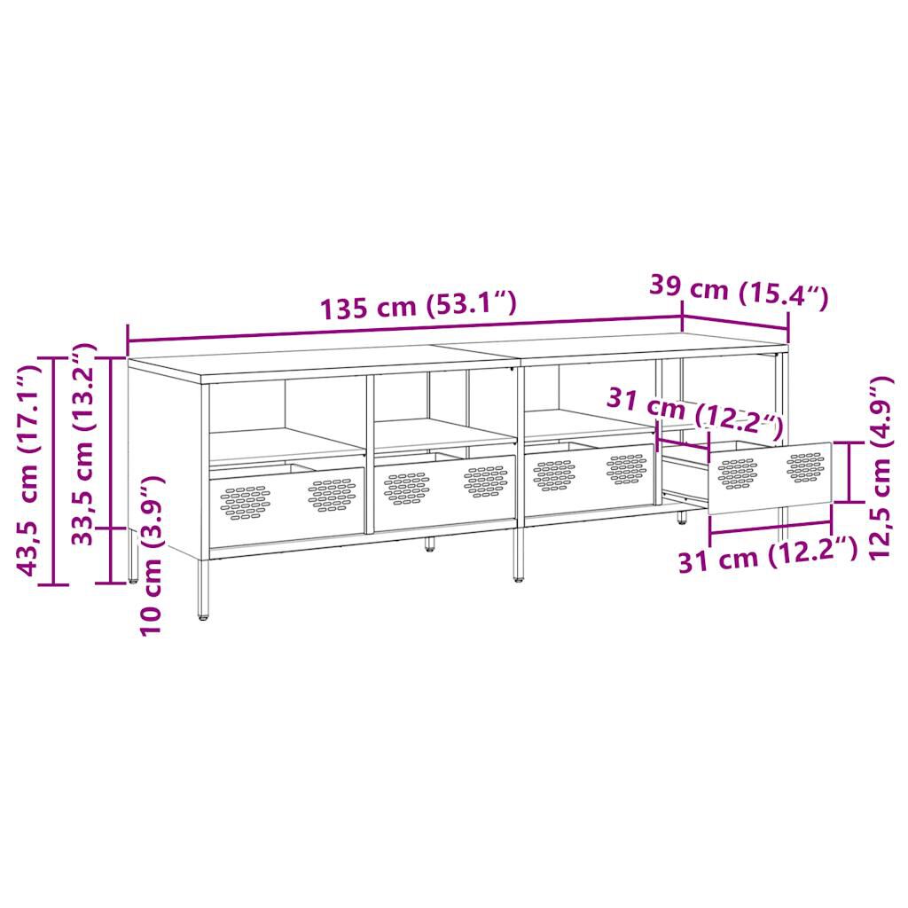 vidaXL Έπιπλο Τηλεόρασης Μουσταρδί 135x39x43,5 εκ Ατσάλι Ψυχρής Έλασης