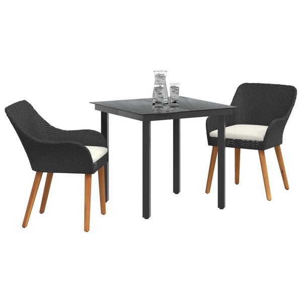 vidaXL Σέτ φαγητού για κήπο με μαξιλάρι 3 pcs Μαύρο συνθετικό ρατάν