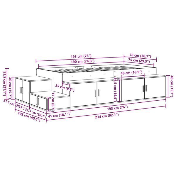 vidaXL Κρεβάτι με αποθηκευτικό χώρο Δρύς Sonoma 234 x 103 x 53.5 εκ.