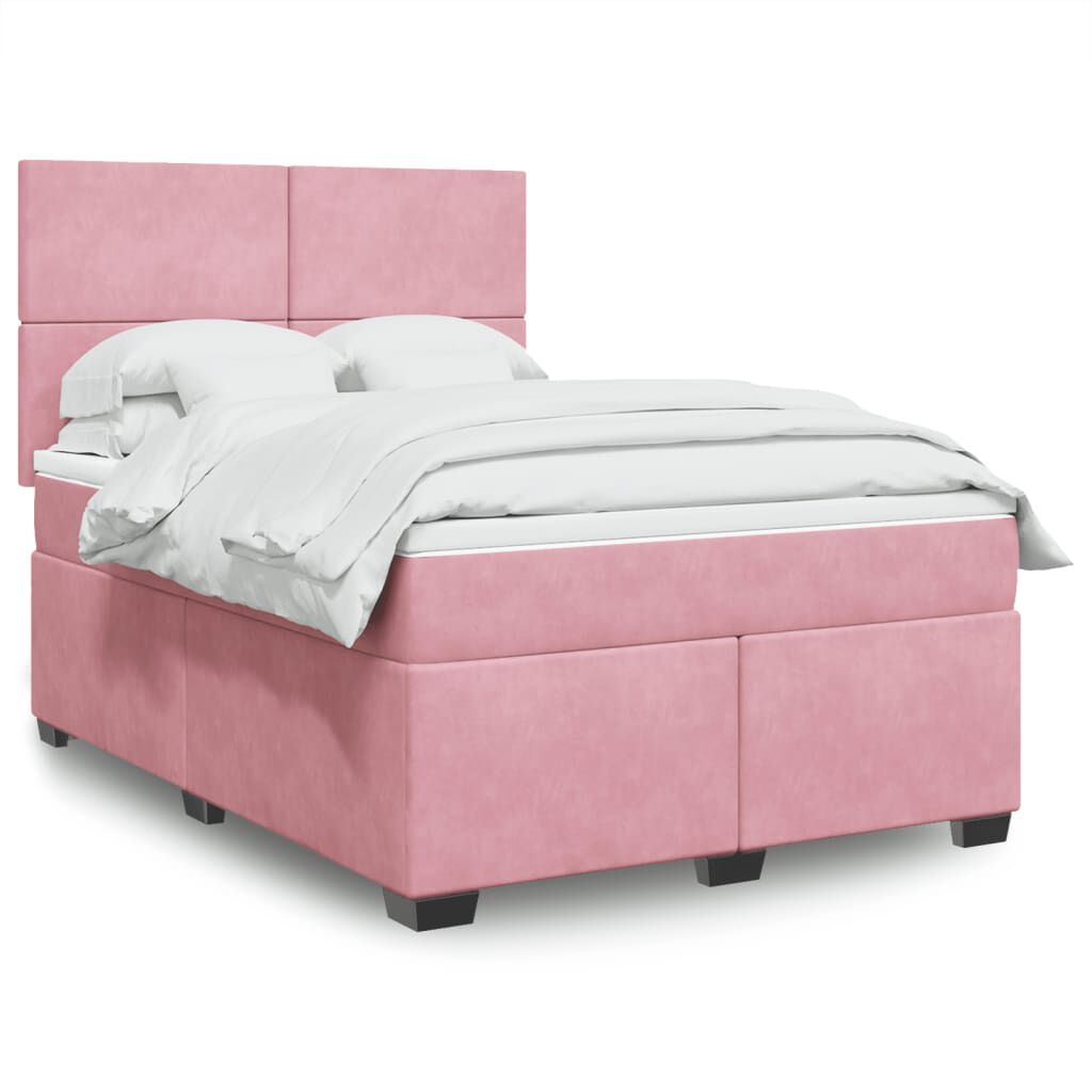 vidaXL Κρεβάτι Boxspring με Στρώμα Ροζ 140x200 εκ. Βελούδινο