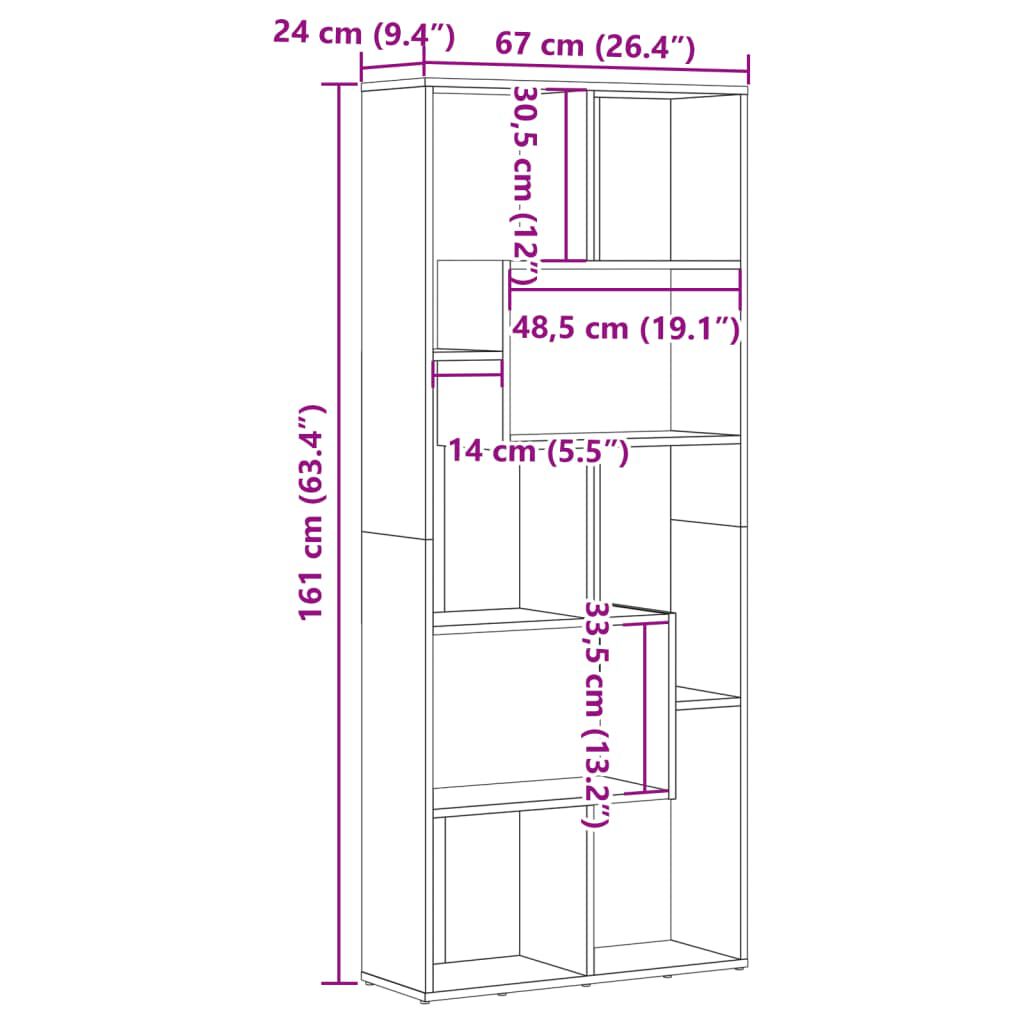 vidaXL Βιβλιοθήκη Όψη Παλαιού Ξύλου 67x24x161 εκ. Επεξεργασμένο Ξύλο