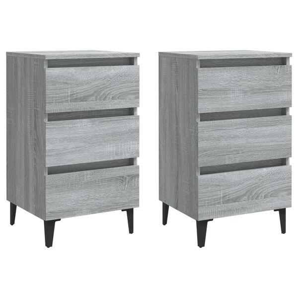 vidaXL Κομοδίνα 2 τεμ. Γκρι Sonoma 40 x 35 x 69 εκ. με Μεταλλικά Πόδια
