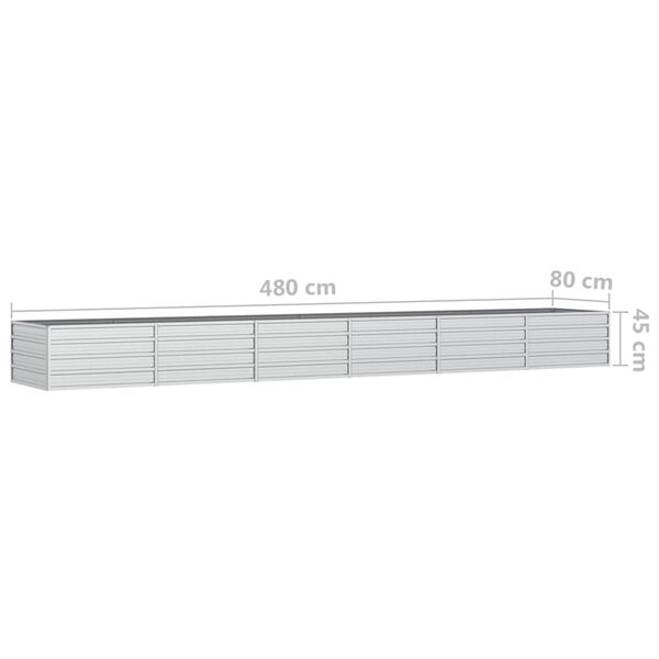 vidaXL Ζαρντινιέρα Υπερυψωμένη Ασημί 480x80x45 εκ. Γαλβανισμ. Χάλυβας