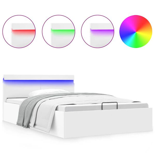 vidaXL Πλαίσιο Κρεβατιού με Αποθ. Χώρο/LED Λευκό 120x200 εκ. Δερματίνη