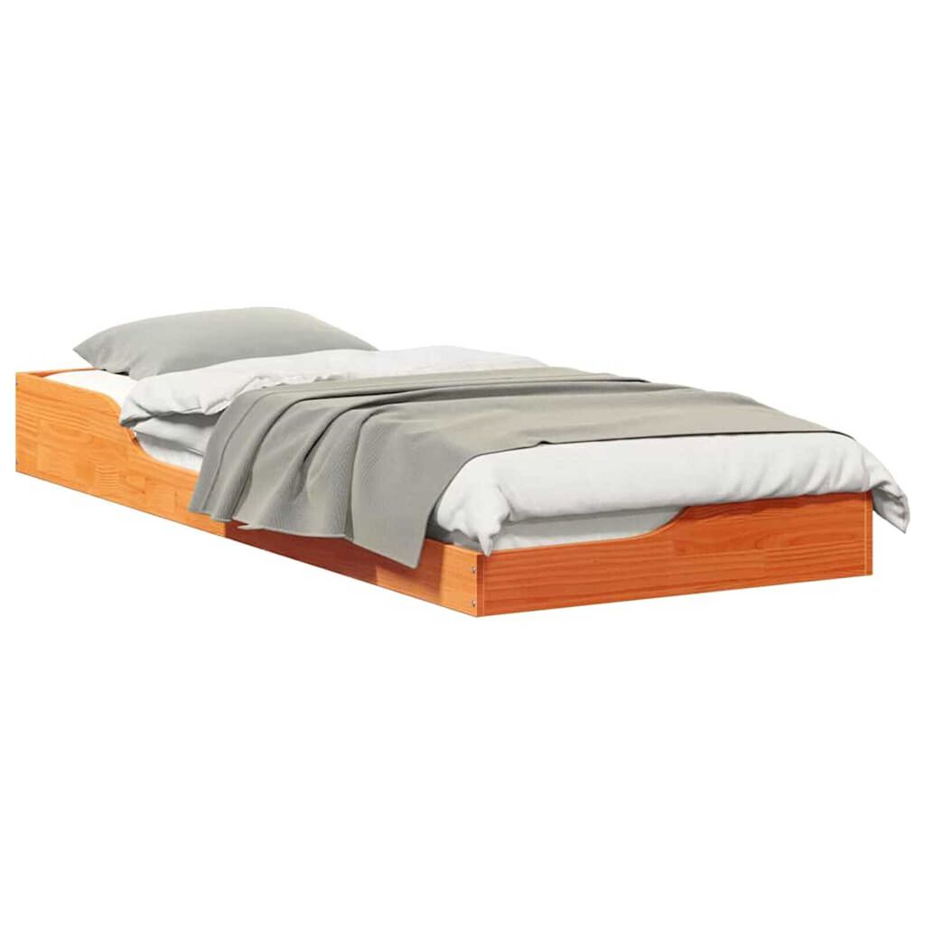 vidaXL Κρεβάτι δαπέδου Καφέ κεριού 100 x 220 cm Μασίφ ξύλο πεύκου