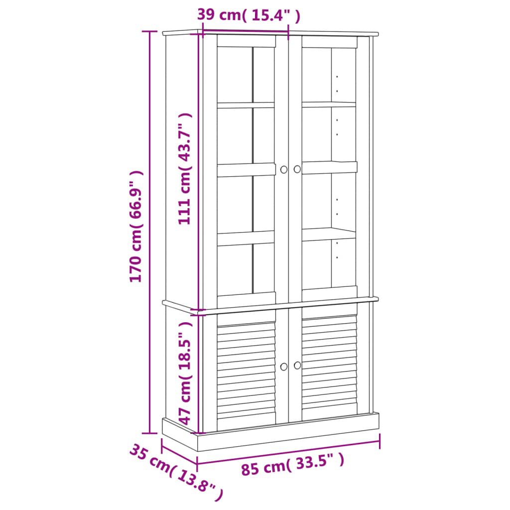 vidaXL Βιτρίνα VIGO Γκρι 85 x 35 x 170 εκ. από Μασίφ Ξύλο Πεύκου