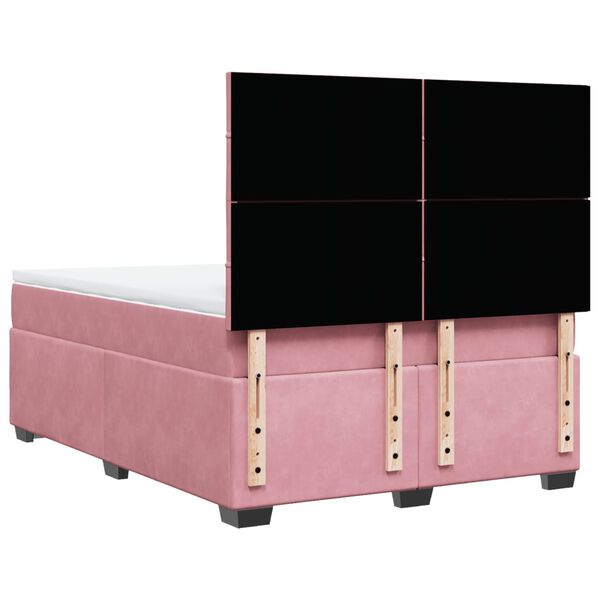 vidaXL Κρεβάτι Boxspring με Στρώμα Ροζ 140x190 εκ. Βελούδινο