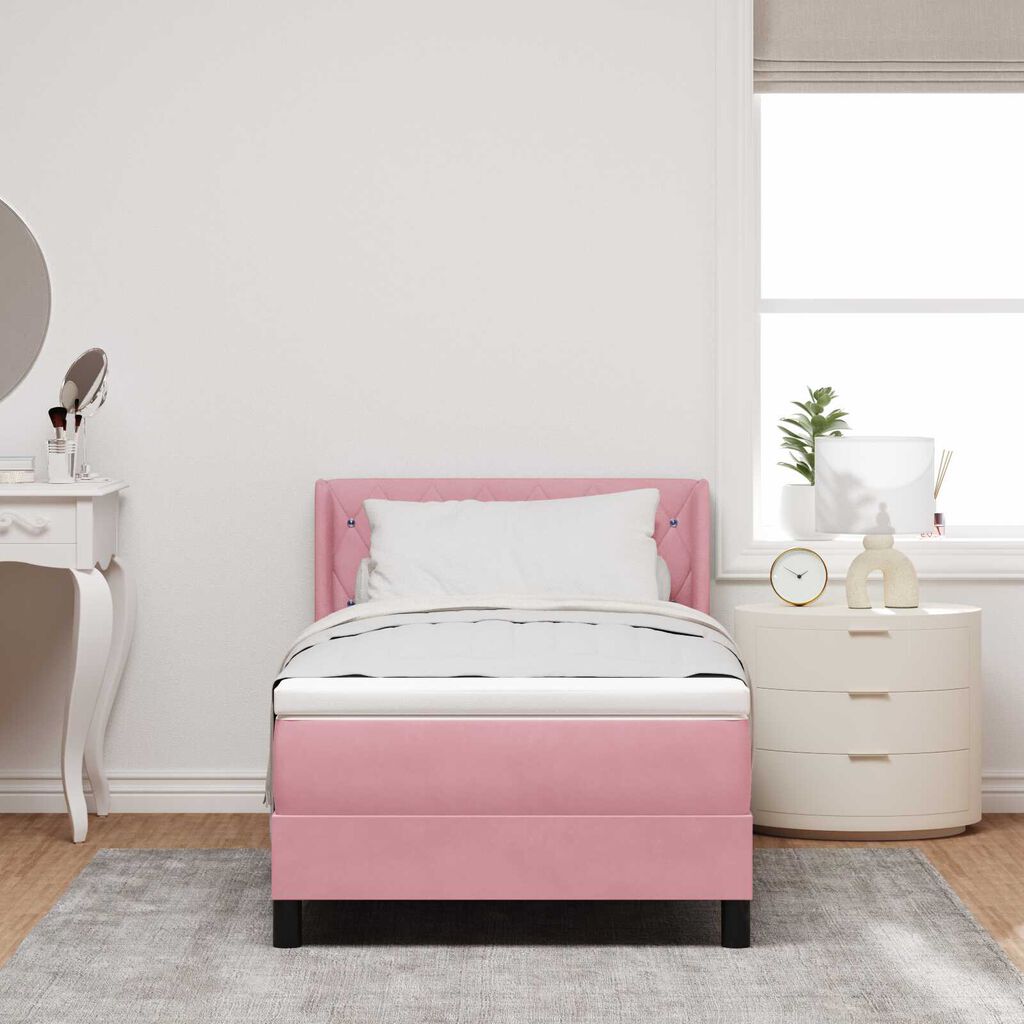 Κρεβάτι Box Spring με Στρώμα vidaXL Ροζ 90x190 εκ. Βελούδο