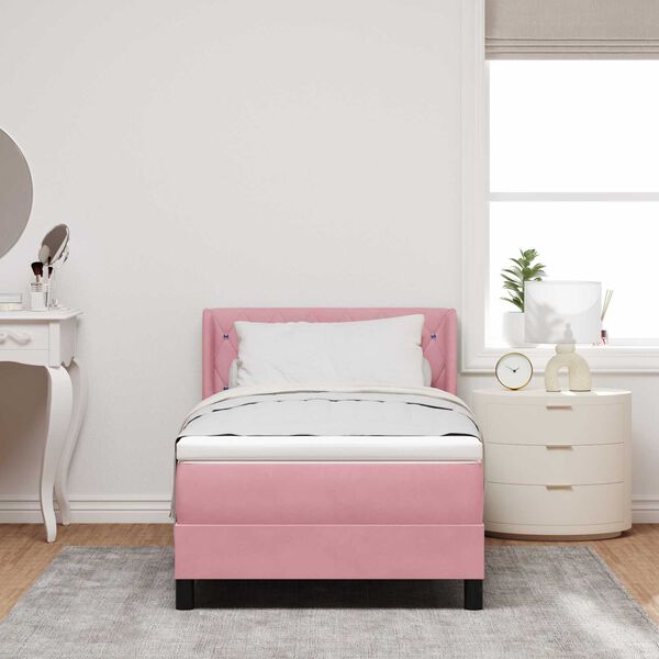 Κρεβάτι Box Spring με Στρώμα vidaXL Ροζ 90x190 εκ. Βελούδο