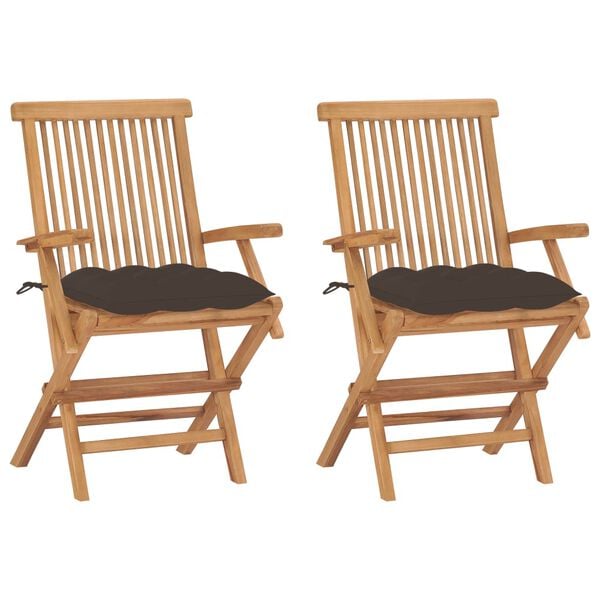 vidaXL Καρέκλες Κήπου 2 τεμ. από Μασίφ Ξύλο Teak με Taupe Μαξιλάρια