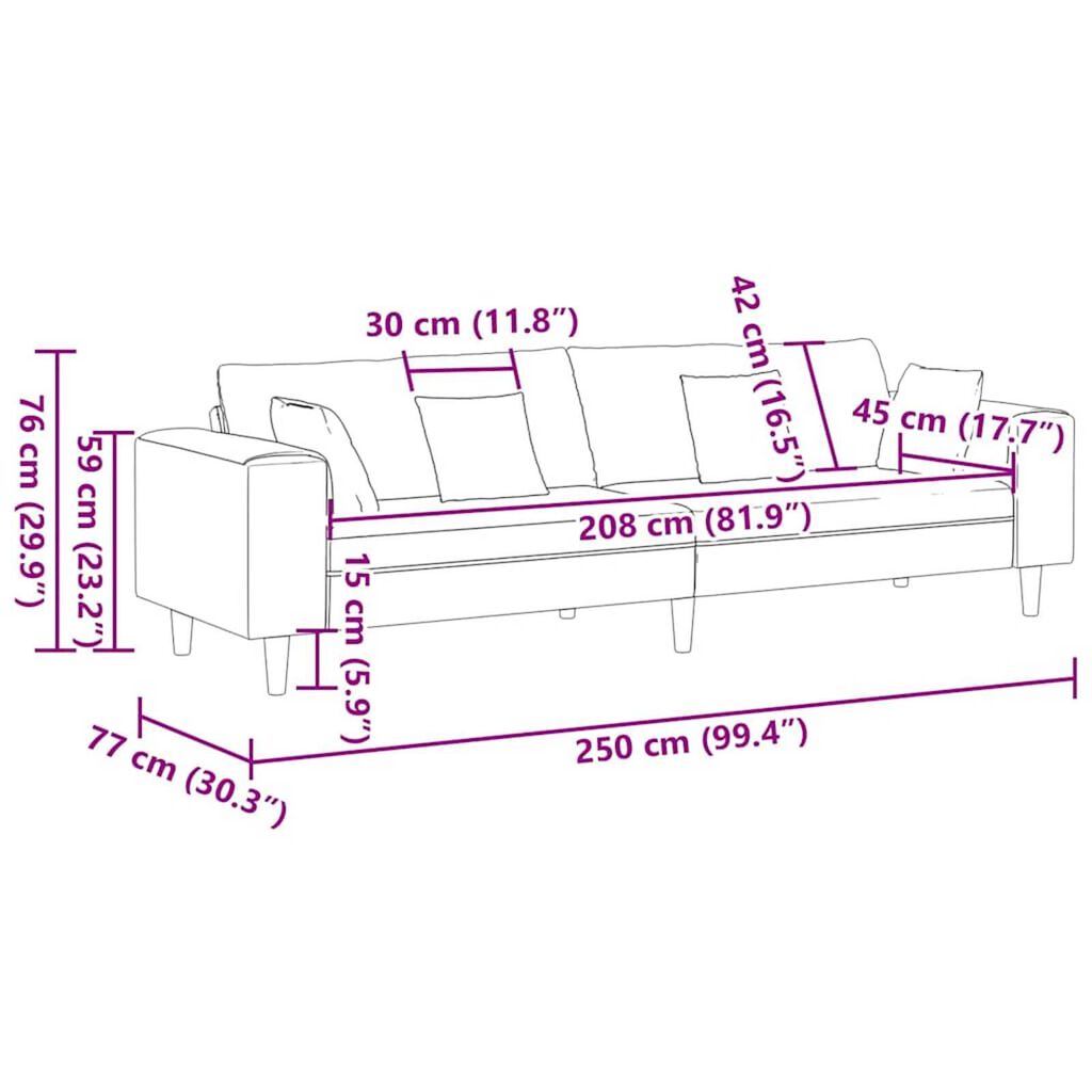 vidaXL Βελούδινος καναπές με μαξιλάρι Σκούρο Γκρι 208 εκ. Βελούδο