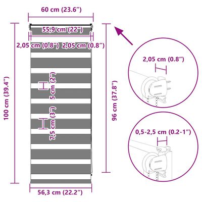 vidaXL Ζέβρα τυφλή Σκούρο Γκρι Πλάτος υφάσματος 55,9 εκ. Πολυεστέρας