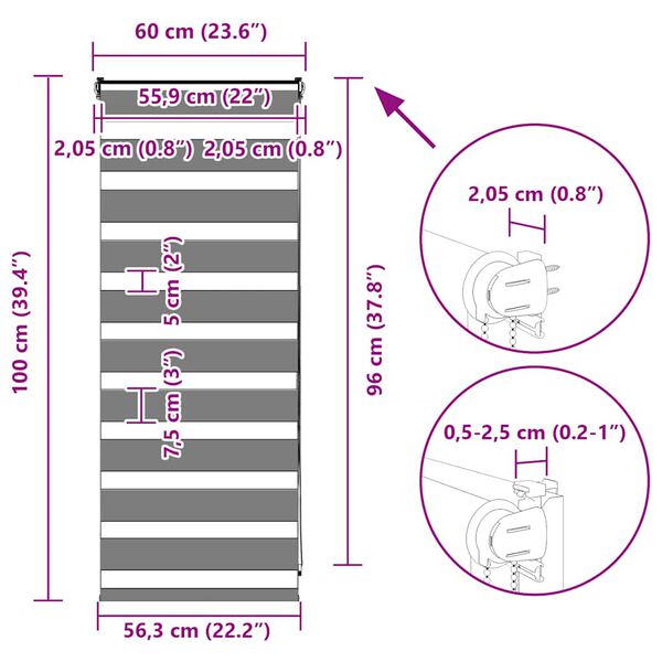 vidaXL Ζέβρα τυφλή Σκούρο Γκρι Πλάτος υφάσματος 55,9 εκ. Πολυεστέρας