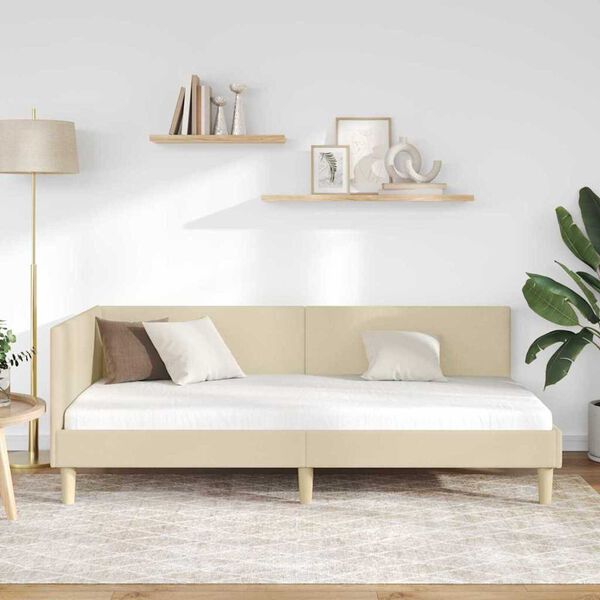 vidaXL Κρεβάτι Γωνίας Άλλο Κρεμ 80 x 200 cm Ύφασμα και Έργο ξύλου