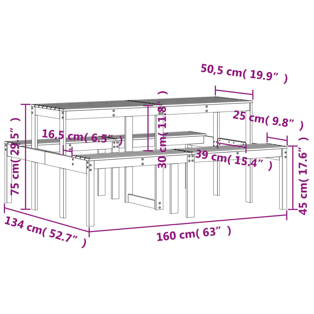 vidaXL Τραπέζι Πικνίκ 160 x 134 x 75 εκ. από Εμποτισμένο Ξύλο Πεύκου