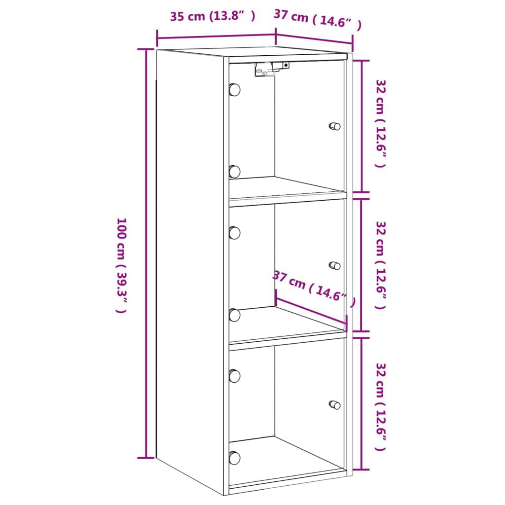 vidaXL Ντουλάπι Τοίχου Sonoma Γκρι 35x37x100 εκ. με Γυάλινες Πόρτες