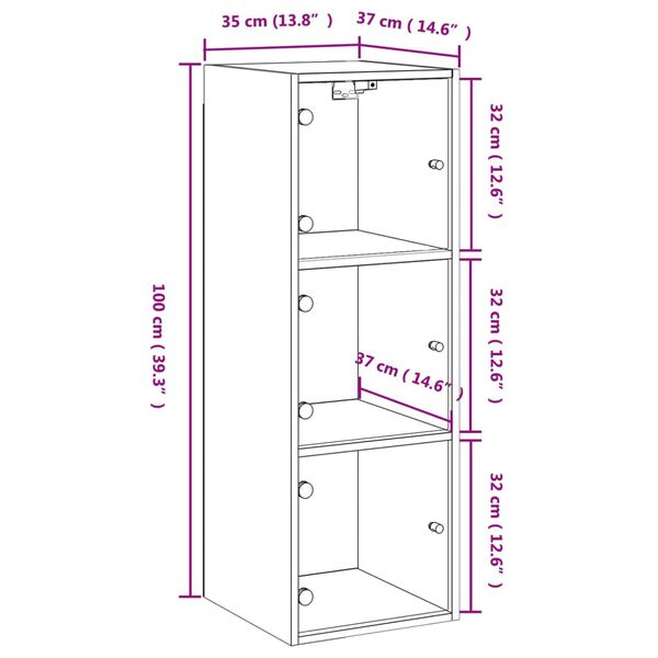 vidaXL Ντουλάπι Τοίχου Sonoma Γκρι 35x37x100 εκ. με Γυάλινες Πόρτες