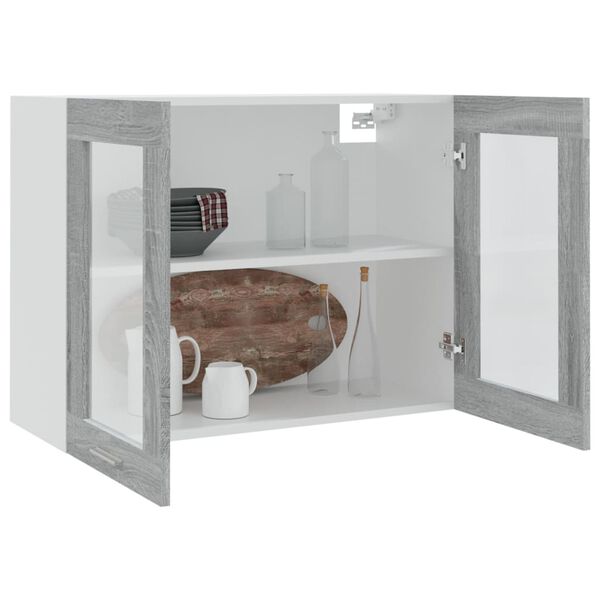 vidaXL Κρεμαστό Ντουλάπι Γυάλινο Lyon Γκρι Sonoma 80x31x60εκ.