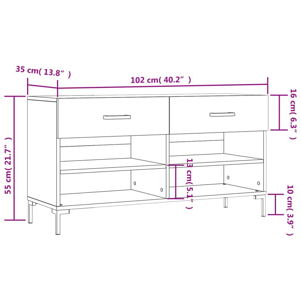 vidaXL Παπουτσοθήκη Γκρι Sonoma 102x35x55 εκ. από Επεξεργασμένο Ξύλο