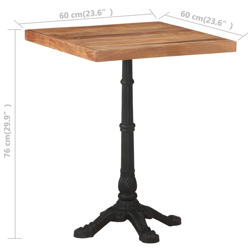 vidaXL Τραπέζι Bistro 60 x 60 x 76 εκ. από Μασίφ Ξύλο Ακακίας
