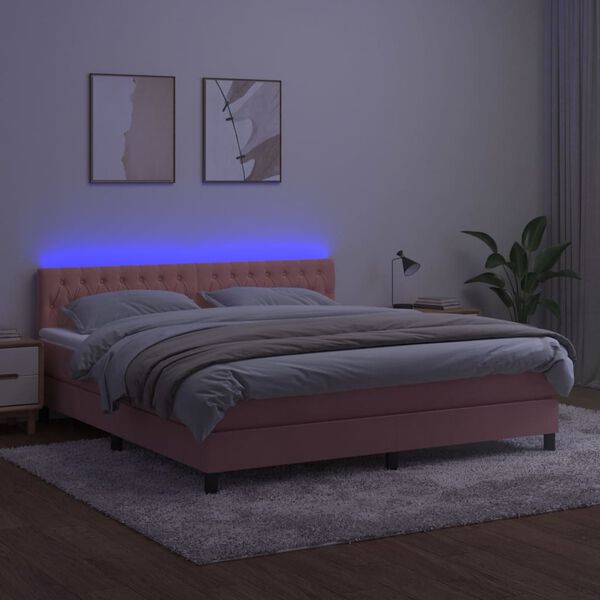vidaXL &Kappa;&rho;&epsilon;&beta;ά&tau;&iota; Boxspring &mu;&epsilon; &Sigma;&tau;&rho;ώ&mu;&alpha; & LED &Rho;&omicron;&zeta; 160x200 &epsilon;&kappa;. &Beta;&epsilon;&lambda;&omicron;ύ&delta;&iota;&nu;&omicron;