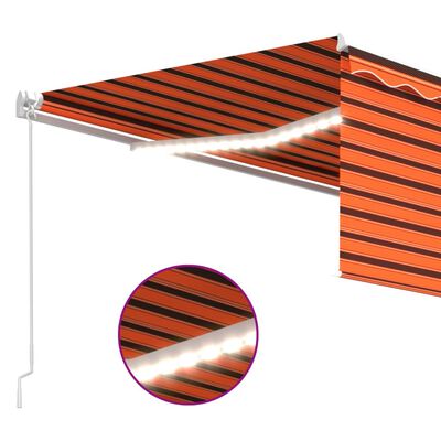 vidaXL Τέντα Συρόμενη Χειροκίνητη με Σκίαστρο&LED Πορτοκαλί/Καφέ 4x3 μ