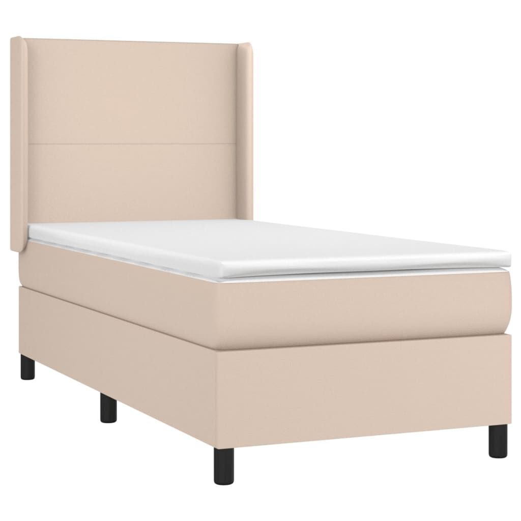 vidaXL Κρεβάτι Boxspring Στρώμα&LED Καπουτσίνο 90x200 εκ. Συνθ. Δέρμα