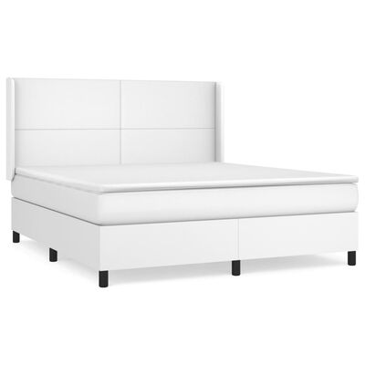 vidaXL Κρεβάτι Boxspring με Στρώμα Λευκό 160x200εκ.από Συνθετικό Δέρμα
