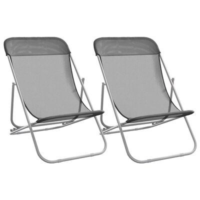 vidaXL Καρέκλες Παραλίας Πτυσ. 2 τεμ. Γκρι Textilene&Ατσάλι με Πούδρα