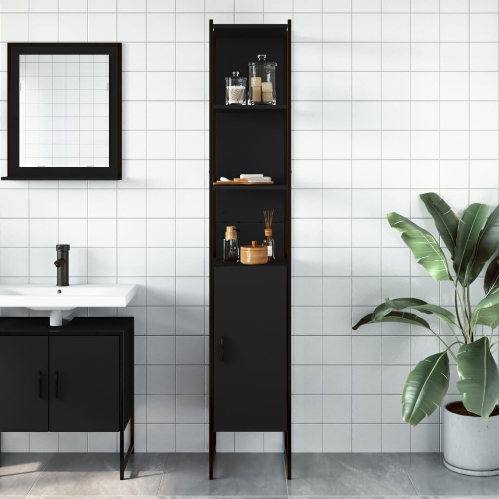 vidaXL Ντουλάπι Μπάνιου Μαύρο 33 x 33 x 185,5 εκ. Επεξεργασμένο Ξύλο
