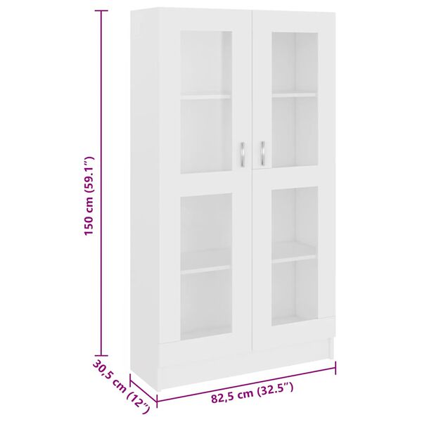 vidaXL Βιτρίνα Λευκή 82,5 x 30,5 x 150 εκ. Επεξ. Ξύλο