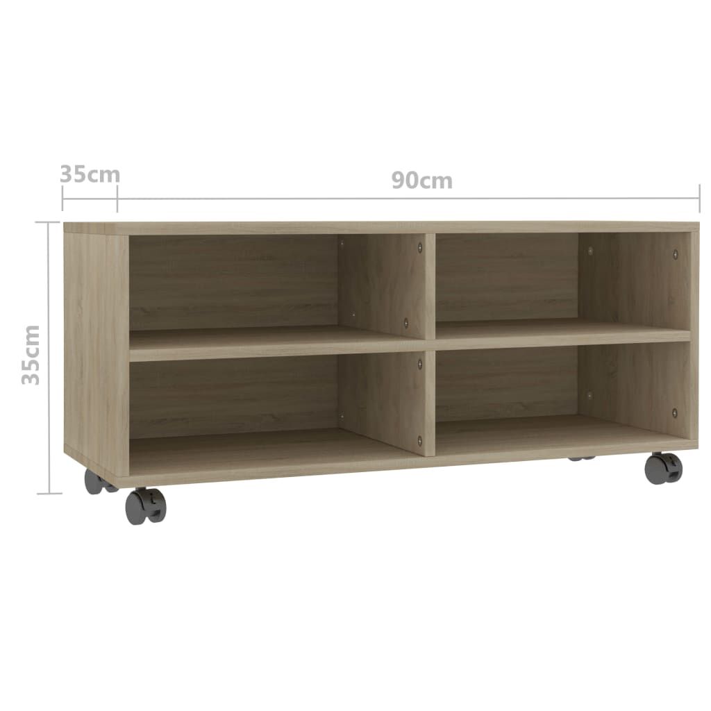 vidaXL Έπιπλο Τηλεόρασης με Ρόδες Sonoma Δρυς 90x35x35 εκ. Επεξ. Ξύλο