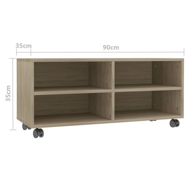 vidaXL Έπιπλο Τηλεόρασης με Ρόδες Sonoma Δρυς 90x35x35 εκ. Επεξ. Ξύλο