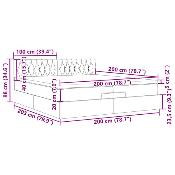 vidaXL Οθωμανικό κρεβάτι με στρώματα & LEDs Σκούρο γκρι Βελούδο