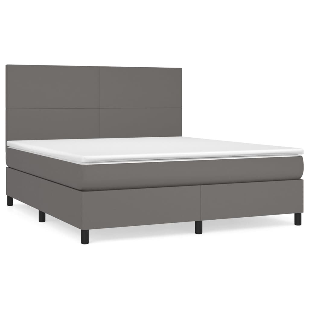 vidaXL Κρεβάτι Boxspring με Στρώμα Γκρι 180x200 εκ. Συνθετικό Δέρμα