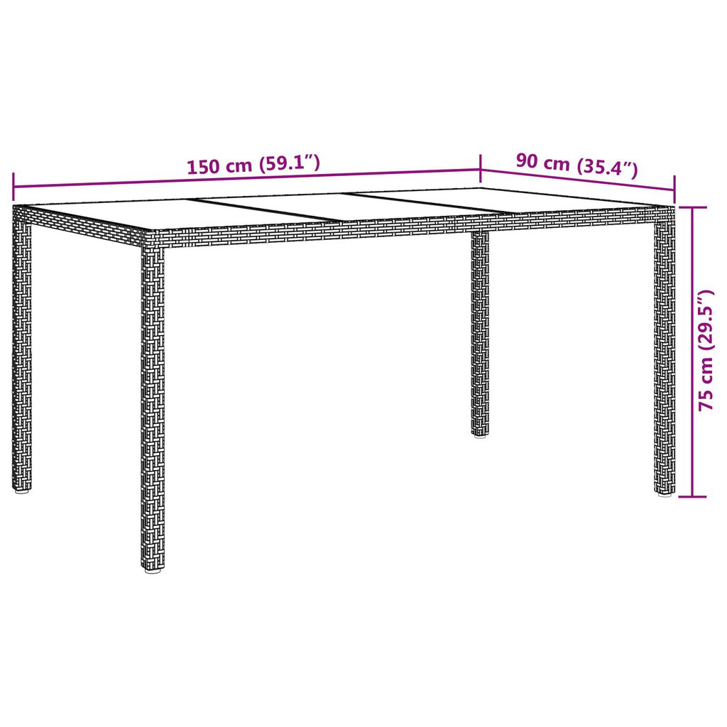 vidaXL Τραπέζι Φαγητού Κήπου Μαύρο 150x90x75 εκ Πολυ Ρατάν