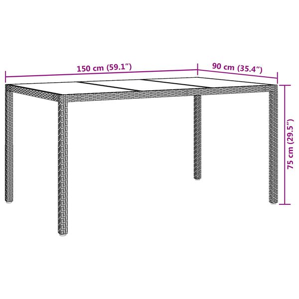 vidaXL Τραπέζι Φαγητού Κήπου Μαύρο 150x90x75 εκ Πολυ Ρατάν