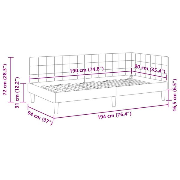 vidaXL Κρεβάτι Γωνίας με κεφαλάρι Μπορντό 90 x 190 cm Βελούδο