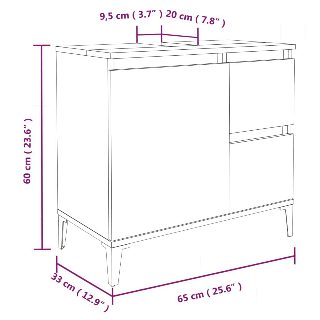 vidaXL Ντουλάπι Μπάνιου Καπνιστή Δρυς 65x33x60 εκ. Επεξεργασμένο Ξύλο